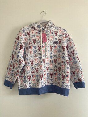 NWT Simply Southern Quilted Pullover Hoodie With Nautical Print USA Theme Size M